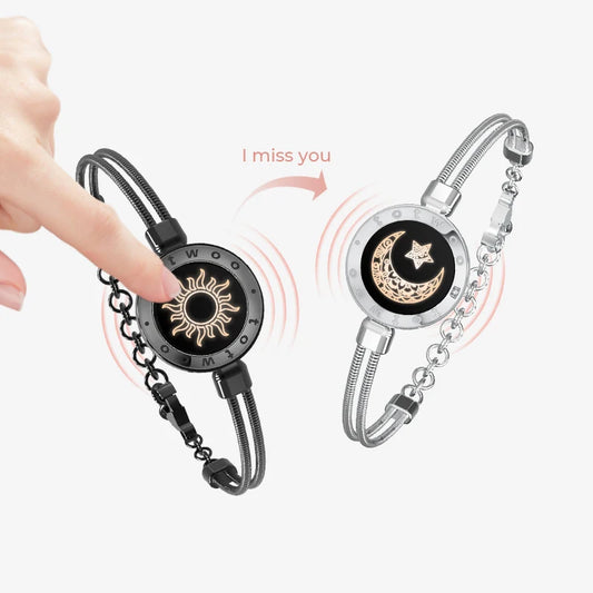 Sun & Moon Touch Bracelets with Snake Chain (Black+Silver)