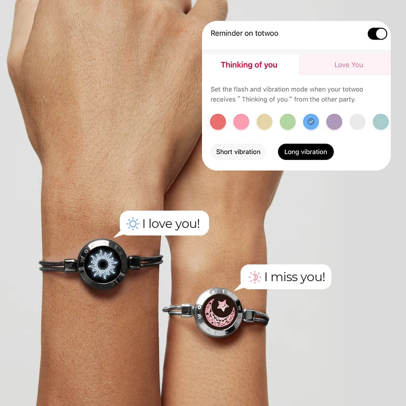 Sun & Moon Touch Bracelets with Snake Chain (Black+Silver)