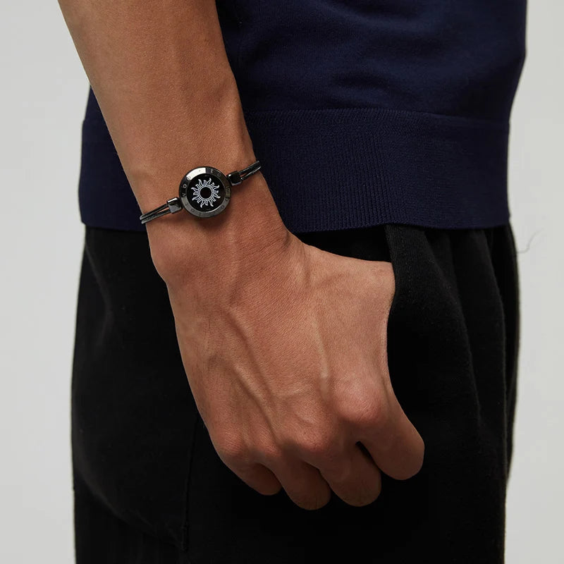Sun & Moon Touch Bracelets with Snake Chain (Black+Silver)
