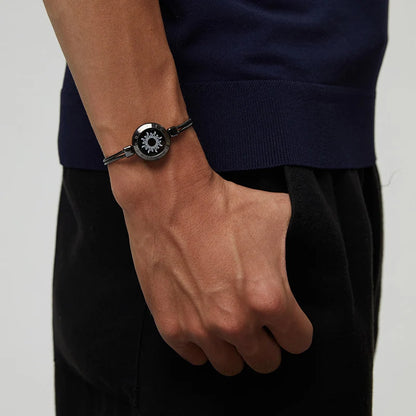 Sun & Moon Touch Bracelets with Snake Chain (Black+Silver)